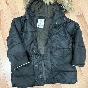 GAP Kids Black Puffer Jacket with Faux Fur Hood